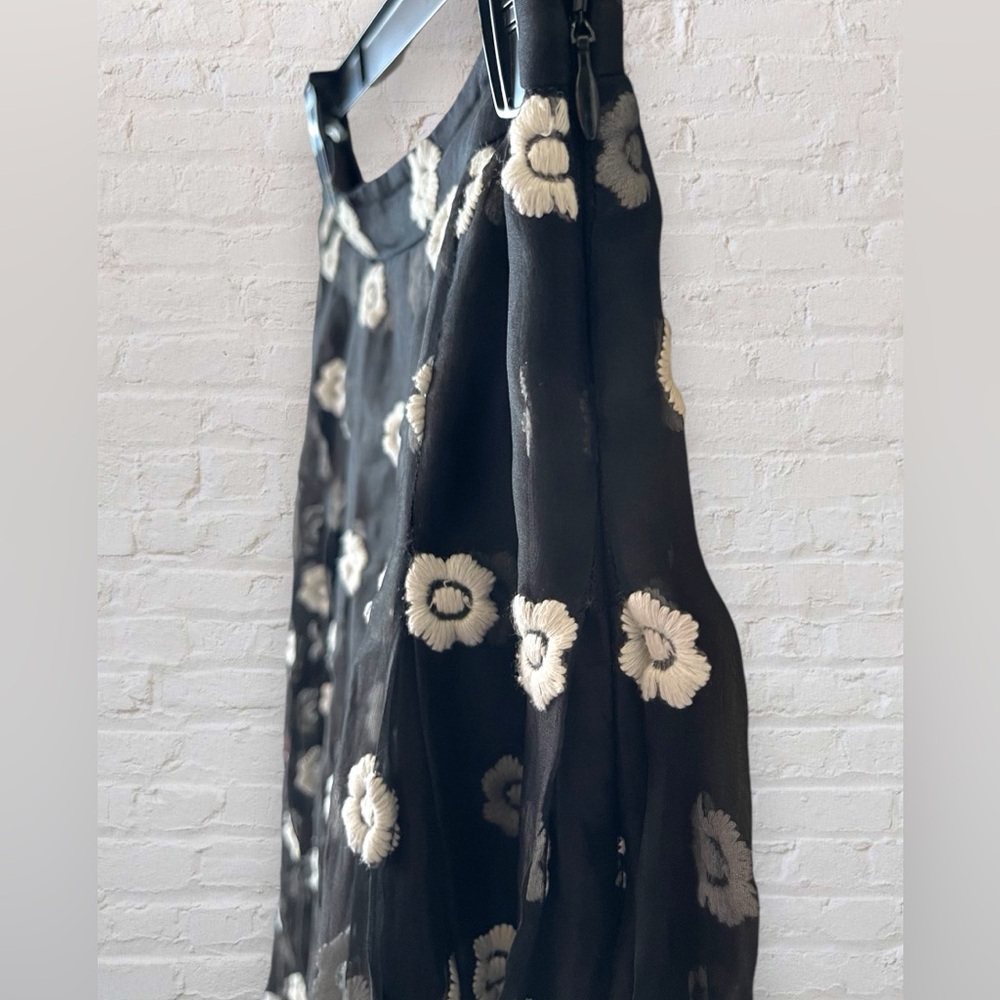 Sachin & Babi Noir Black Silk Embroidered Floral Midi Skirt Women Size 4 A-line - Picture 4 of 10